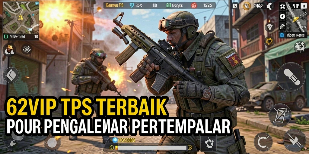 Screenshot utama 62VIP menunjukkan aksi seru dalam pertempuran TPS.