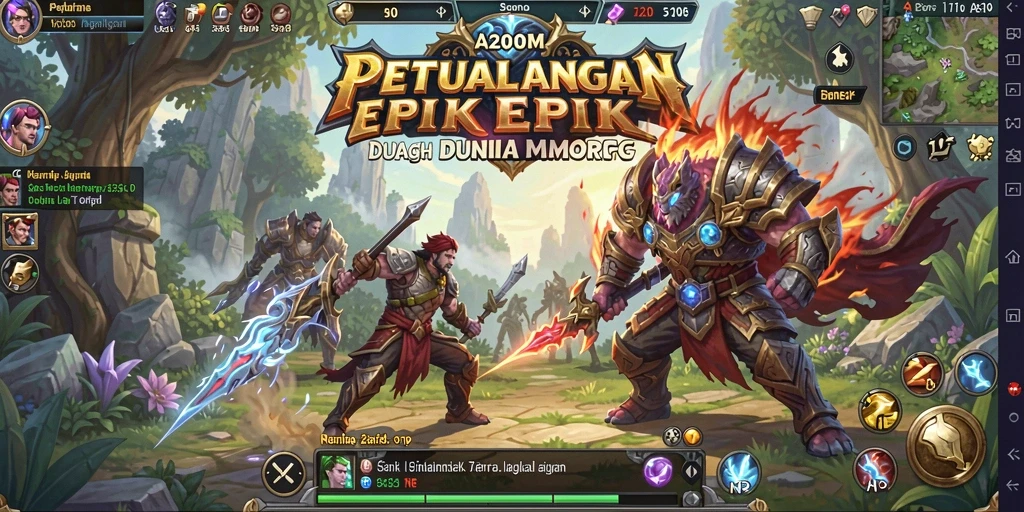 Screenshot A200M menampilkan aksi epik dalam dunia MMORPG.