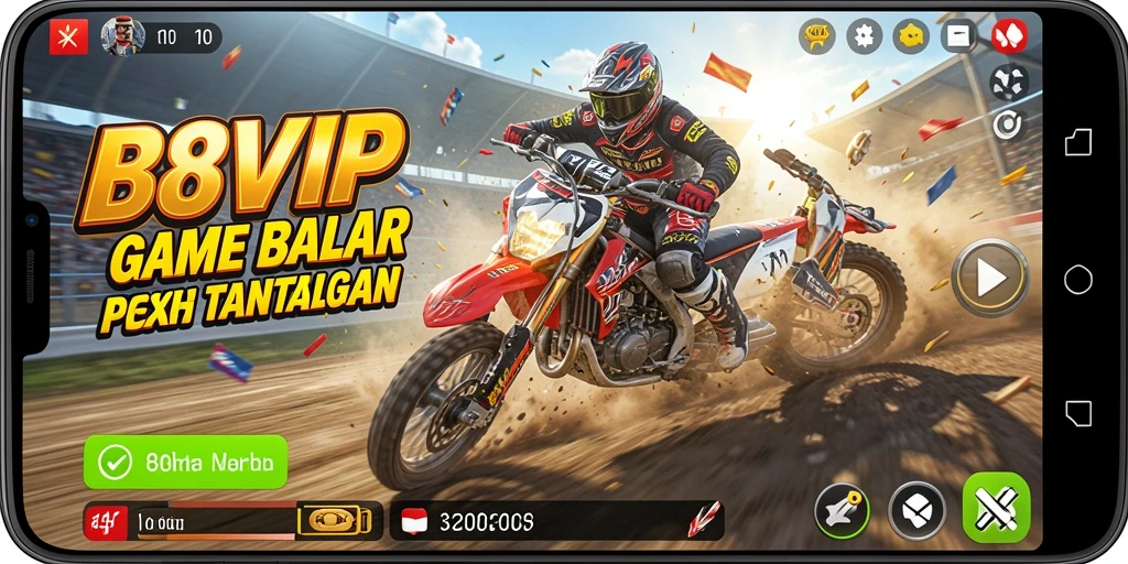 Screenshot gameplay B8VIP yang menampilkan balapan seru dan mobil yang cepat.