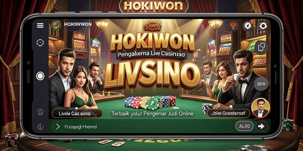 Screenshot gameplay HOKIWON yang menampilkan dealer langsung dan suasana kasino.