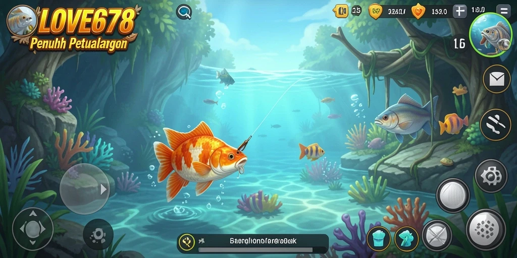 Screenshot utama LOVE678 menampilkan gameplay seru saat memancing.