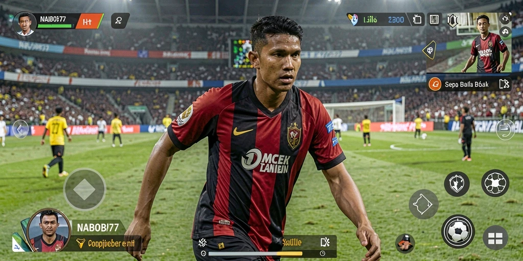 Screenshot gameplay <strong>NABOB77</strong> menampilkan aksi seru di lapangan sepak bola.