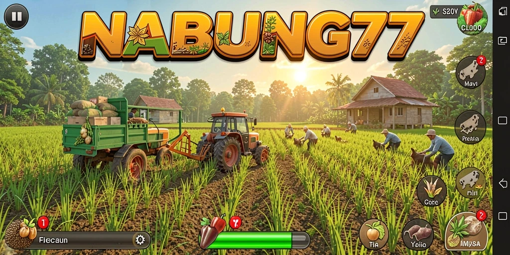 Screenshot gameplay NABUNG77 yang menampilkan aktivitas bertani yang menarik.
