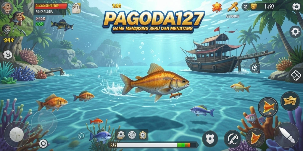 Tampilan gameplay menarik dari PAGODA127 saat menangkap ikan.
