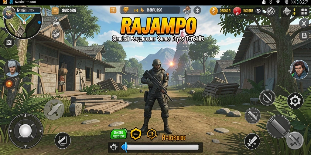 Tampilan gameplay menarik RAJAMPO yang menggambarkan simulasi pengelolaan sumber daya.