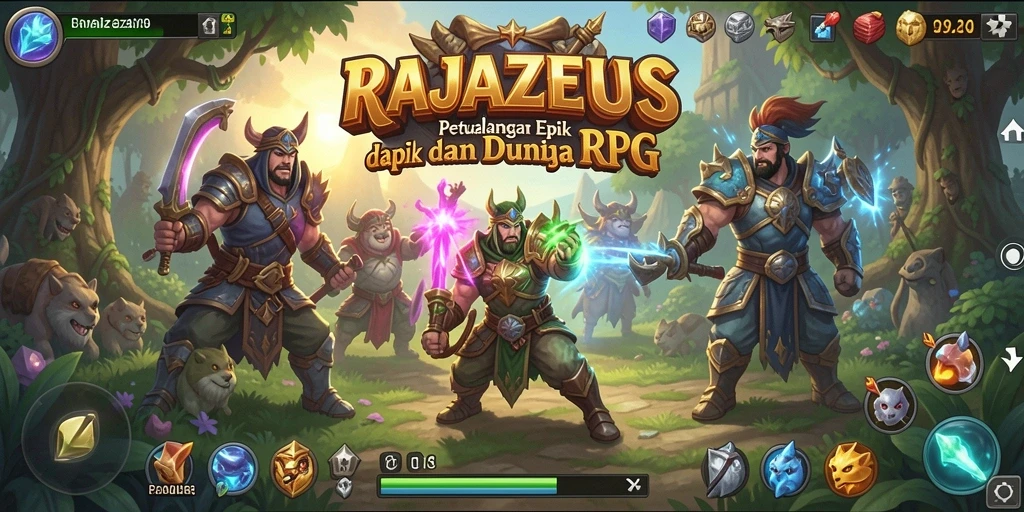 Screenshot gameplay dari RAJAZEUS menampilkan pertarungan seru dan karakter unik.