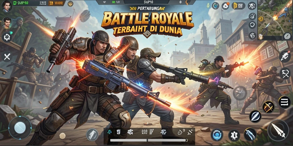 Tangkapan layar gameplay <strong>SVIP10</strong> yang menunjukkan aksi mendebarkan dalam pertempuran Battle Royale.